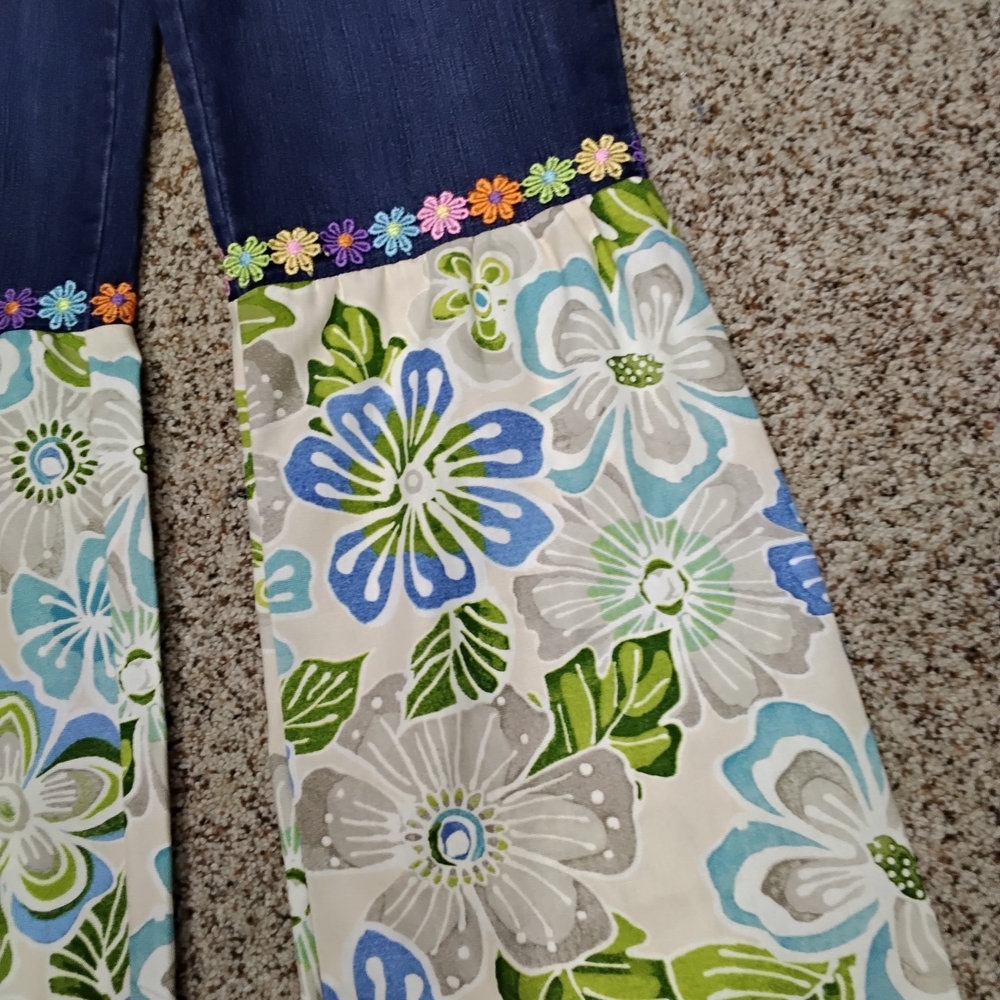 3833 Size 10 Gloria Vanderbile Floral Wide Leg Women's Jeans - Picture 2 of 8